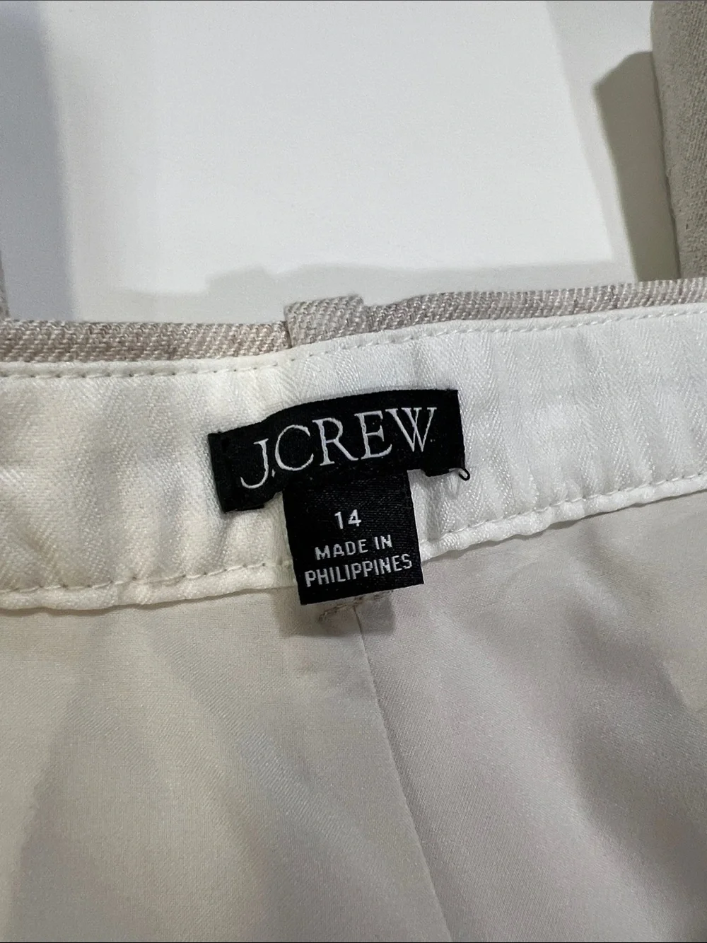 J.Crew - linen, beige wide leg cropped slacks, 14